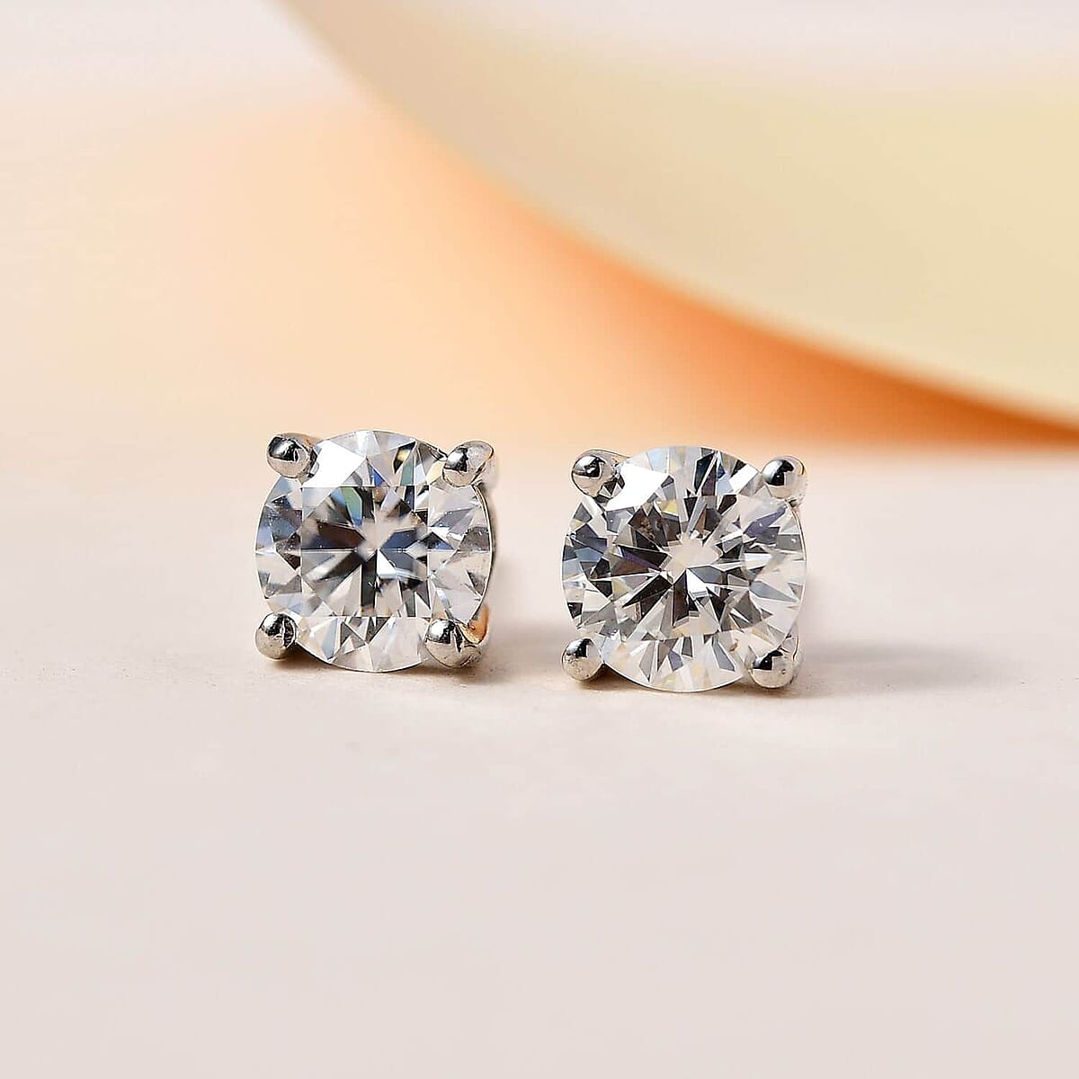 120 Facets Moissanite (Rnd 6.5mm) Stud Earrings in Platinum Over Sterling Silver 2.00 ctw image number 1