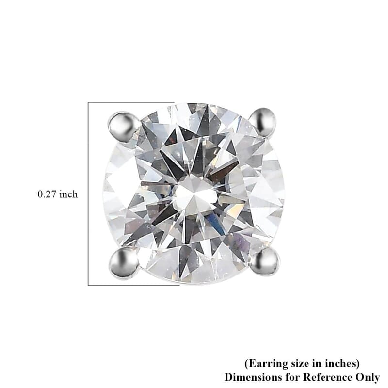 120 Facets Moissanite 2.00 ctw Stud Earrings in Platinum Over Sterling Silver