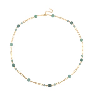 Green Aventurine 122.80 ctw Paper Clip Chain Necklace in Goldtone 28-30 Inches