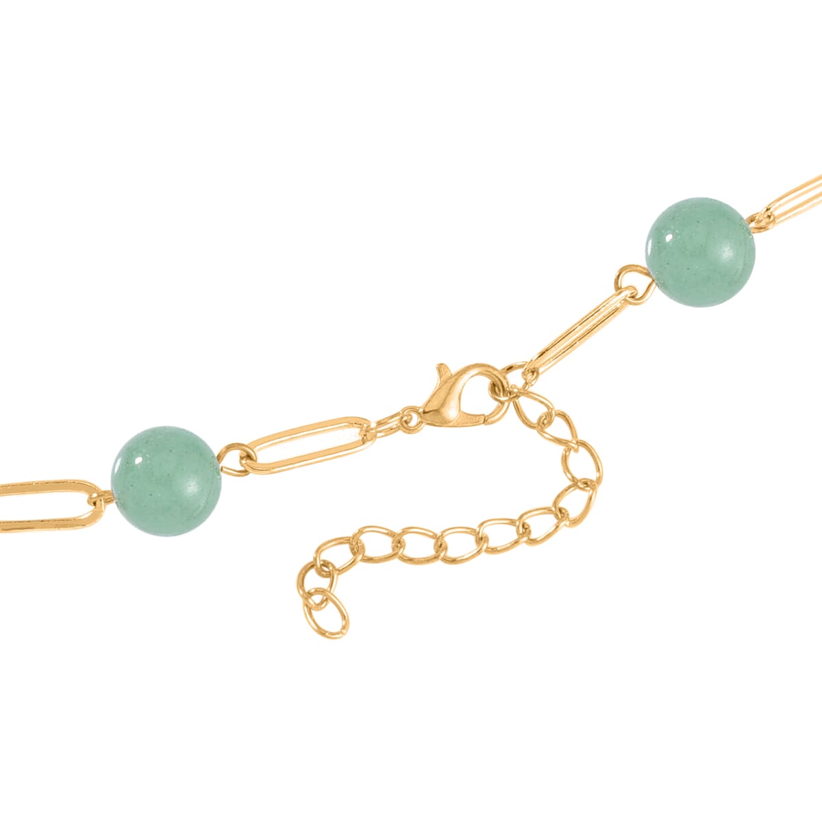 Green Aventurine 122.80 ctw Paper Clip Chain Necklace in Goldtone 28-30 Inches image number 3