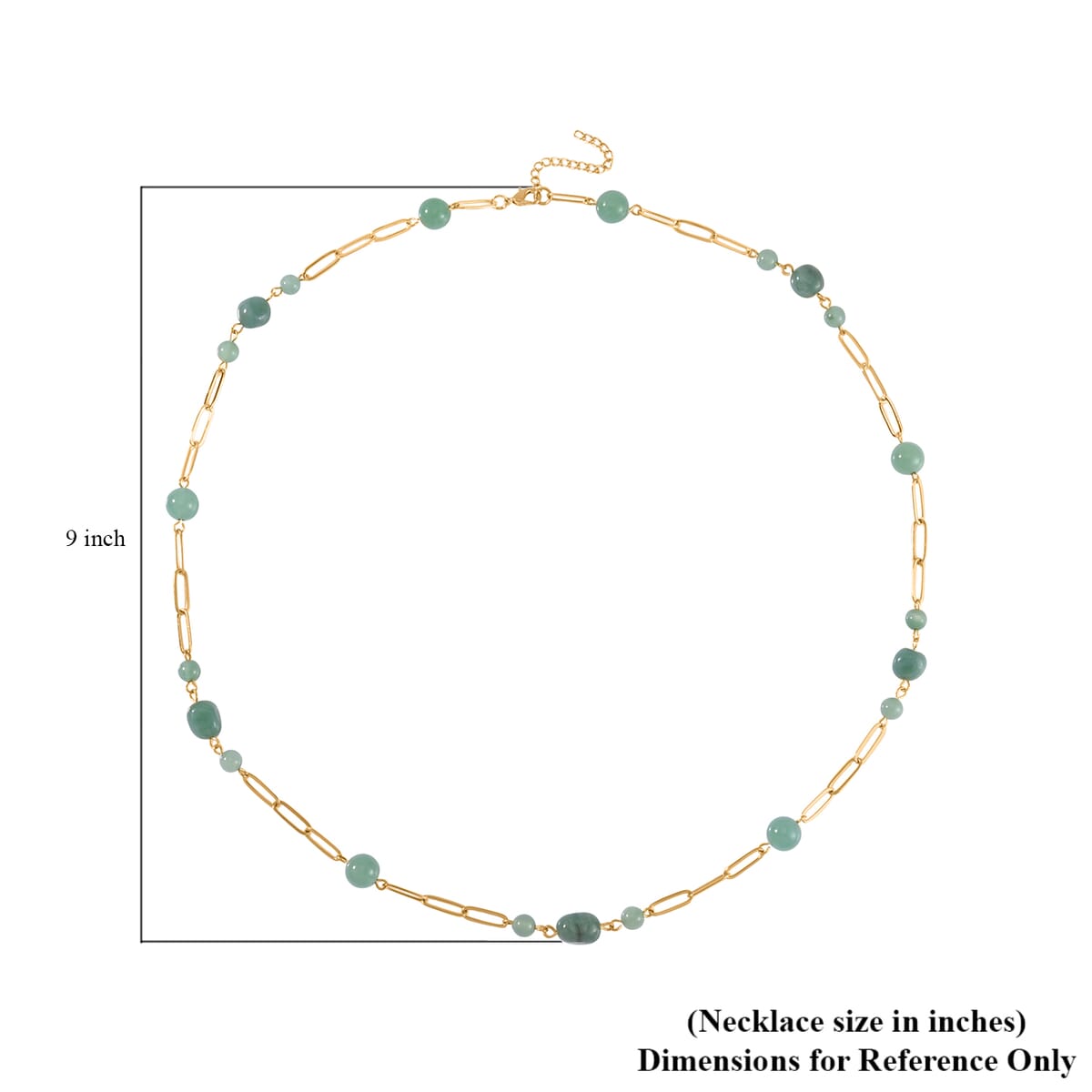 Green Aventurine 122.80 ctw Paper Clip Chain Necklace in Goldtone 28-30 Inches image number 4