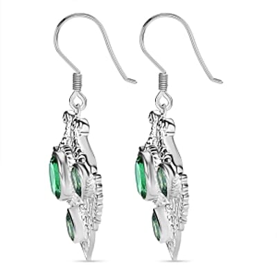 Peacock Triplet Quartz Lever Back 12.20 ctw Earrings in Sterling Silver
