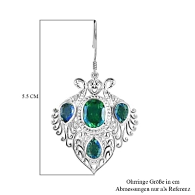 Peacock Triplet Quartz Lever Back 12.20 ctw Earrings in Sterling Silver
