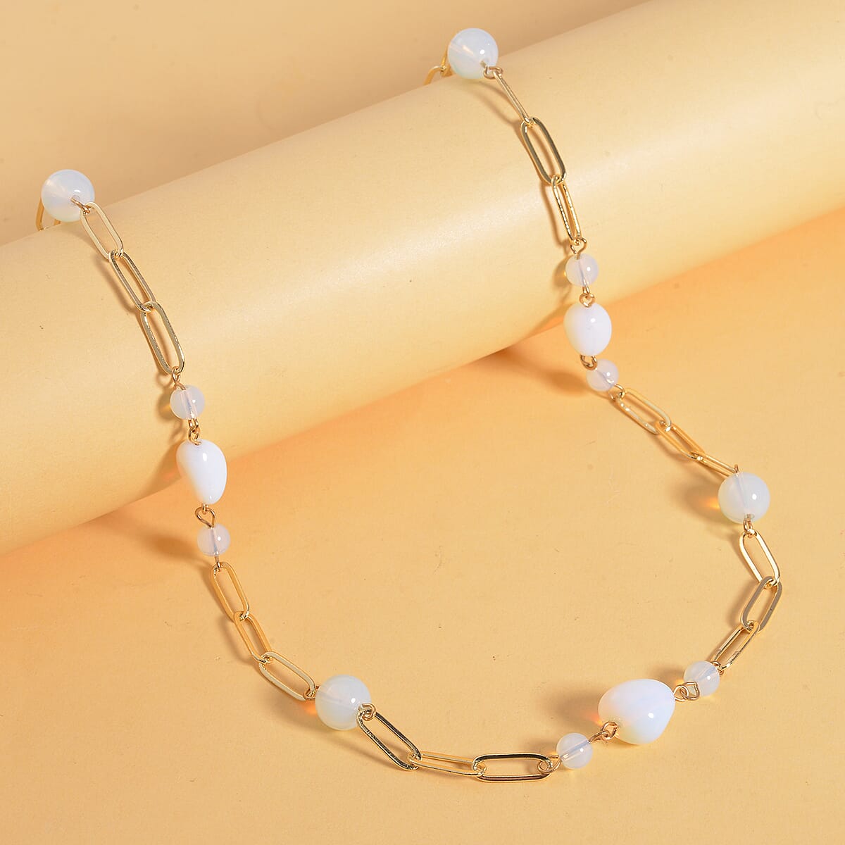 Opalite 110.50 ctw Paper Clip Chain Necklace in Goldtone 28-30 Inches image number 1