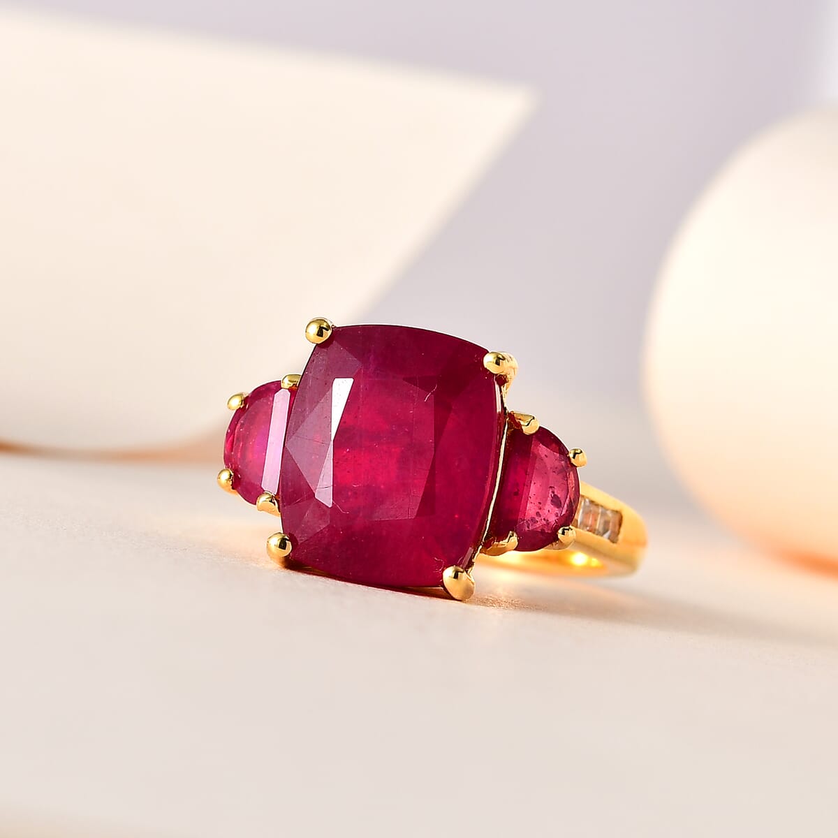TLV Niassa Ruby (FF), White Topaz Ring in Vermeil YG Over Sterling Silver (Size 10.0) 10.00 ctw image number 1