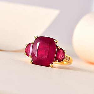 Niassa Ruby (FF) and White Topaz Ring in Vermeil Yellow Gold Over Sterling Silver (Size 7.0) 10.00 ctw