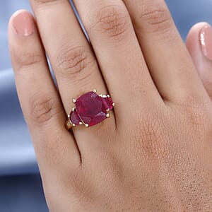 Niassa Ruby (FF) and White Topaz Ring in Vermeil Yellow Gold Over Sterling Silver (Size 7.0) 10.00 ctw
