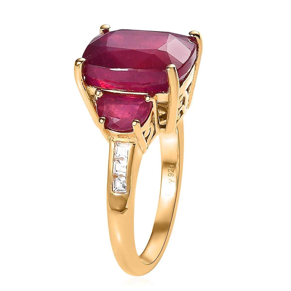 Niassa Ruby (FF) and White Topaz Ring in Vermeil Yellow Gold Over Sterling Silver (Size 7.0) 10.00 ctw image number 3