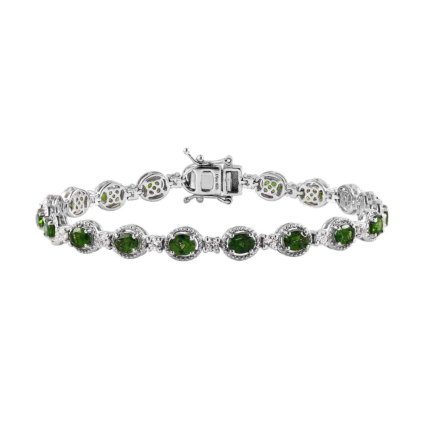 Chrome Diopside and White Zircon Bracelet in Platinum Over Sterling Silver (8.00 In) 8.90 ctw