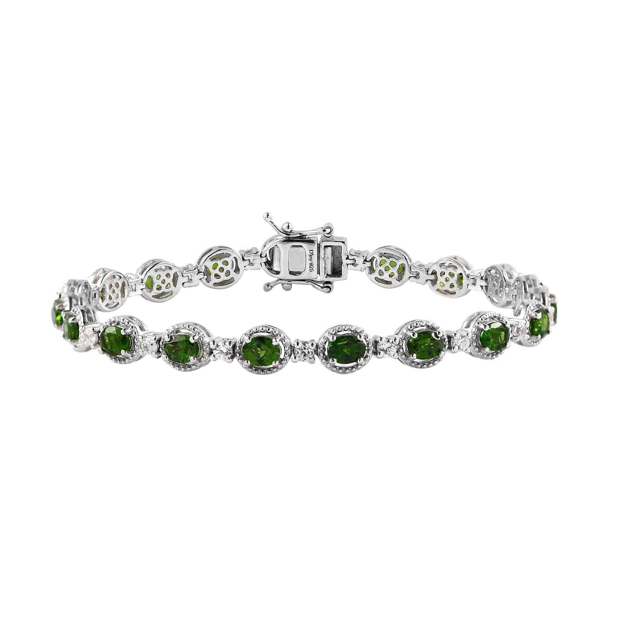 Chrome Diopside and White Zircon Bracelet in Platinum Over Sterling Silver (8.00 In) 8.90 ctw image number 0