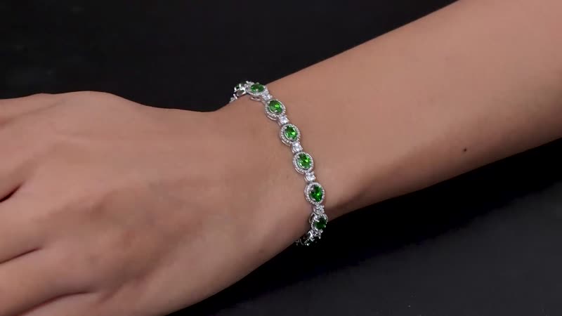 Chrome Diopside and White Zircon Bracelet in Platinum Over Sterling Silver (8.00 In) 8.90 ctw