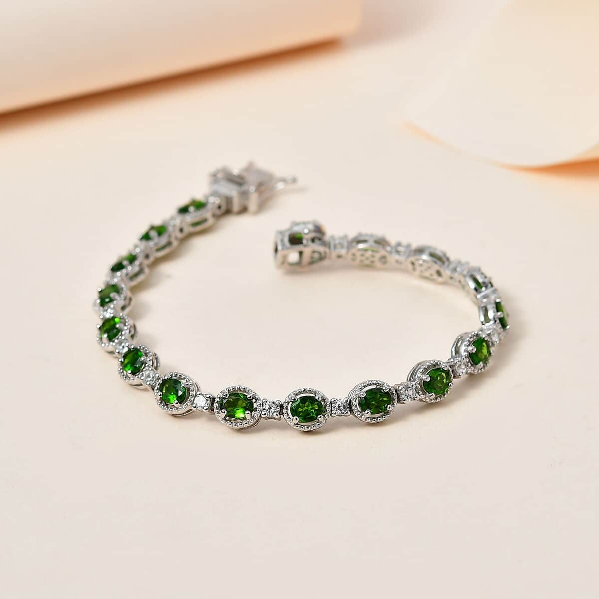 Chrome Diopside and White Zircon Bracelet in Platinum Over Sterling Silver (8.00 In) 8.90 ctw image number 1