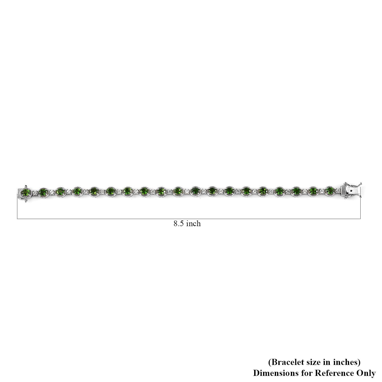 Chrome Diopside and White Zircon Bracelet in Platinum Over Sterling Silver (8.00 In) 8.90 ctw