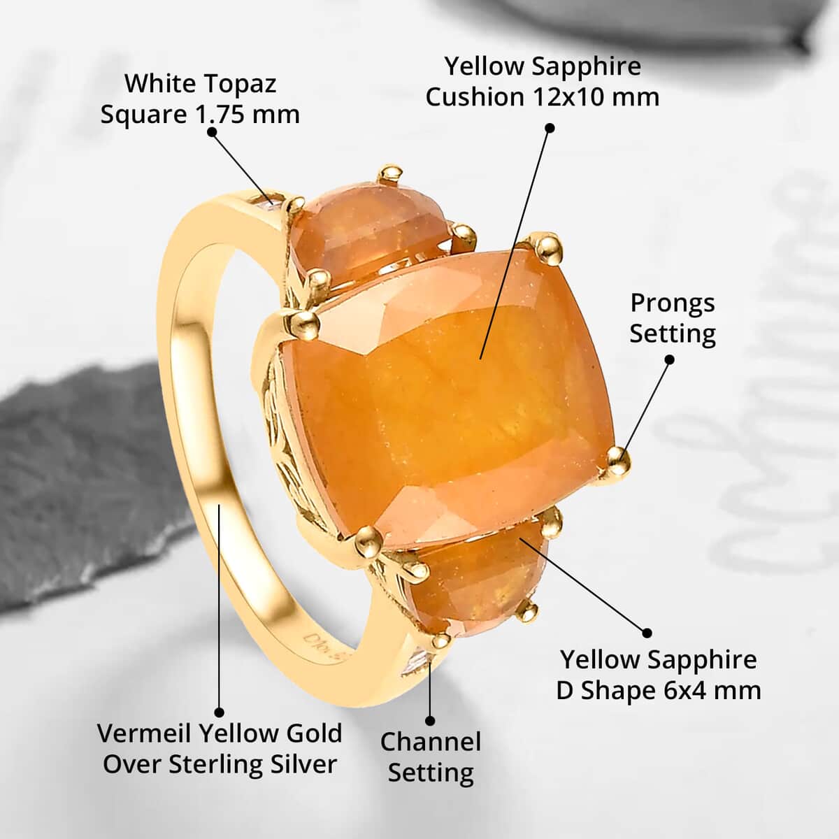 TLV Yellow Sapphire (FF), White Topaz  Ring in Vermeil YG Over Sterling Silver (Size 10.0) 9.50 ctw image number 4