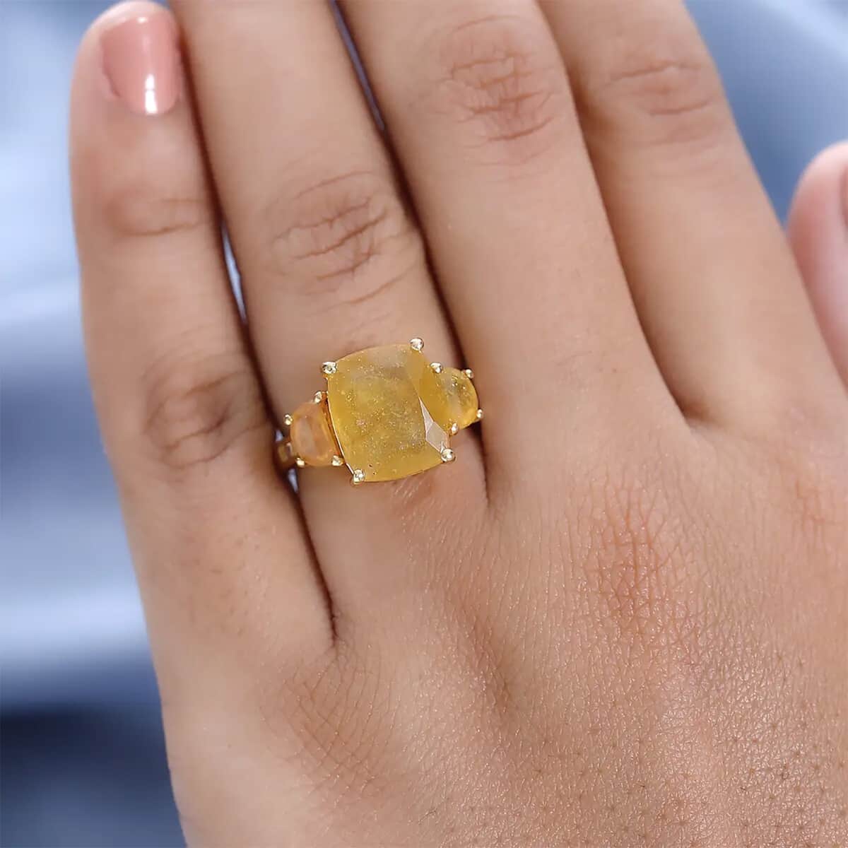 TLV Yellow Sapphire (FF), White Topaz  Ring in Vermeil YG Over Sterling Silver (Size 10.0) 9.50 ctw image number 7