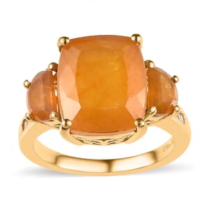 Yellow Sapphire (FF) and White Topaz Trilogy Ring in Vermeil Yellow Gold Over Sterling Silver (Size 6.0) 9.50 ctw