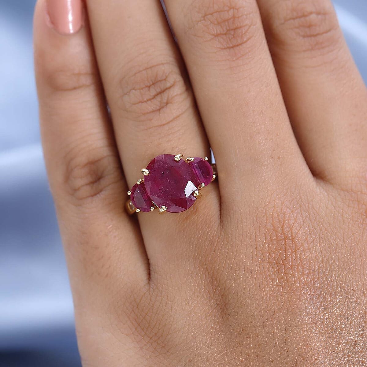 Niassa Ruby (FF) and White Topaz Trilogy Ring in Vermeil Yellow Gold Over Sterling Silver (Size 7.0) 8.90 ctw image number 2