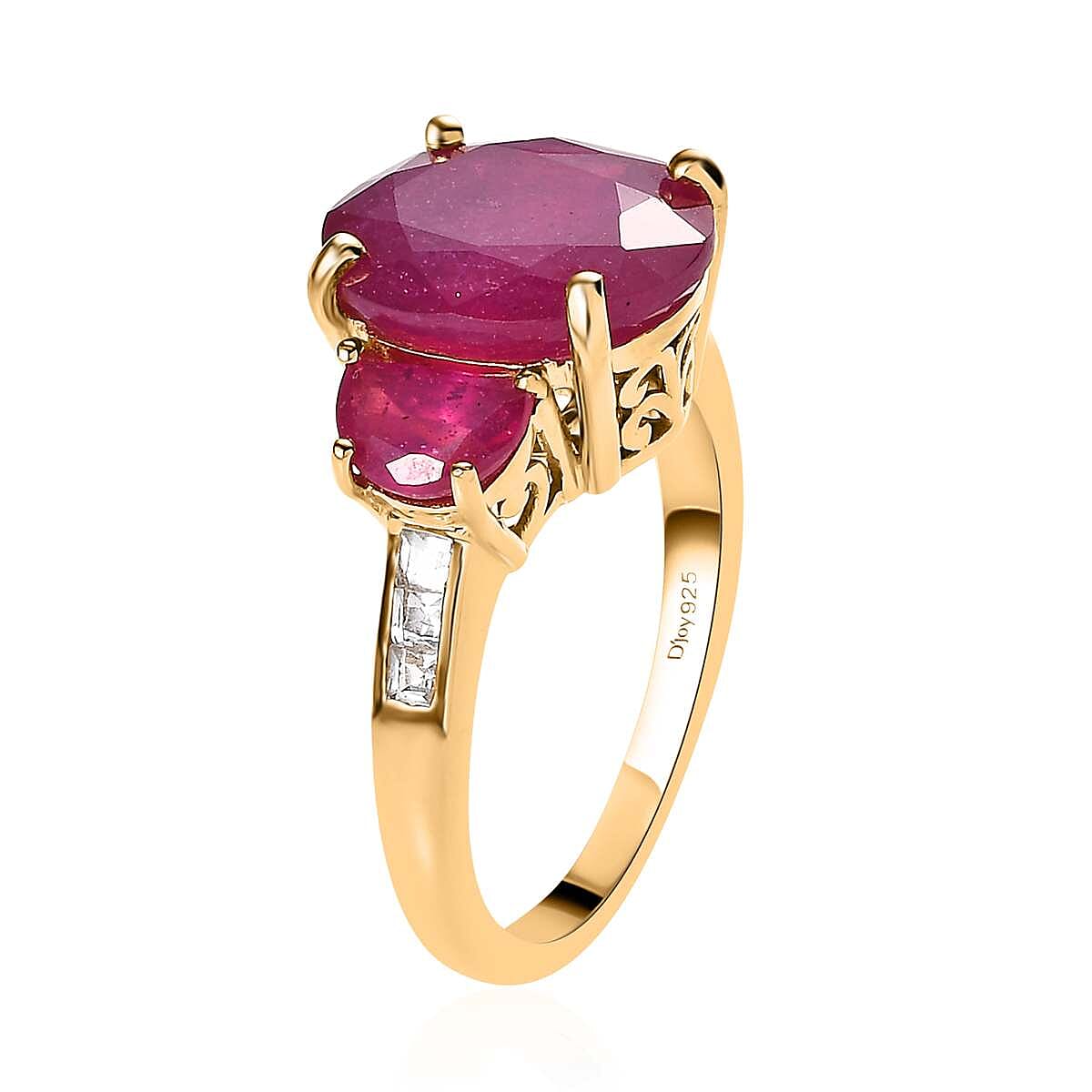 Niassa Ruby (FF) and White Topaz Trilogy Ring in Vermeil Yellow Gold Over Sterling Silver (Size 7.0) 8.90 ctw image number 3