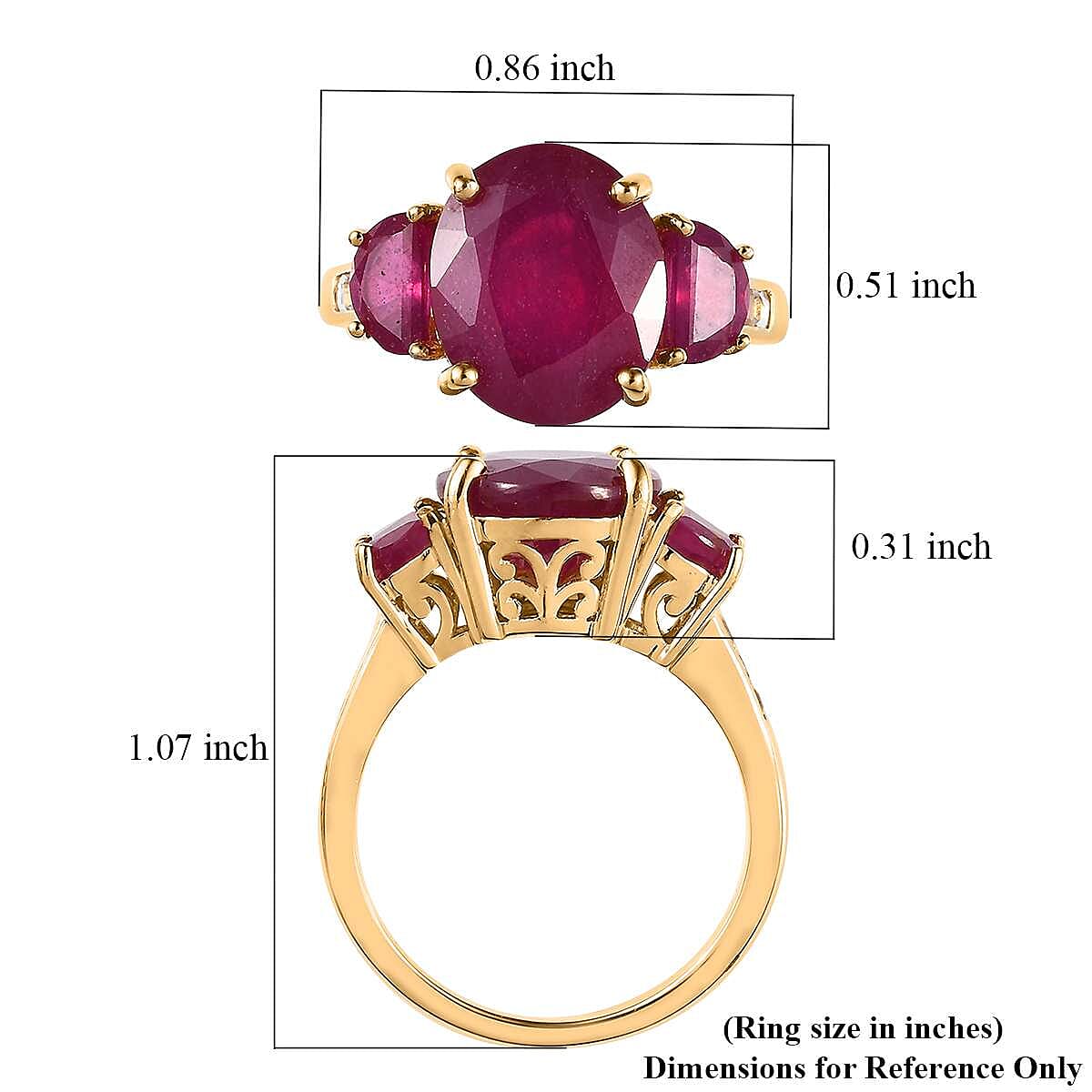 Niassa Ruby (FF) and White Topaz Trilogy Ring in Vermeil Yellow Gold Over Sterling Silver (Size 7.0) 8.90 ctw image number 5