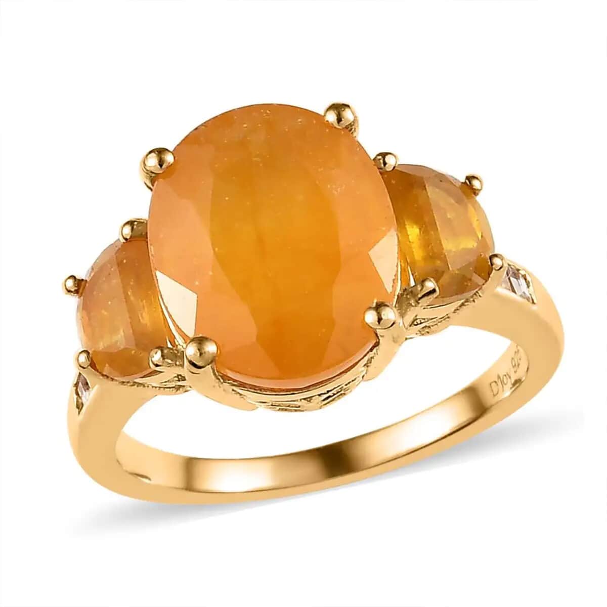 Yellow Sapphire (FF) and White Topaz Trilogy Ring in Vermeil Yellow Gold Over Sterling Silver (Size 6.0) 9.35 ctw image number 0