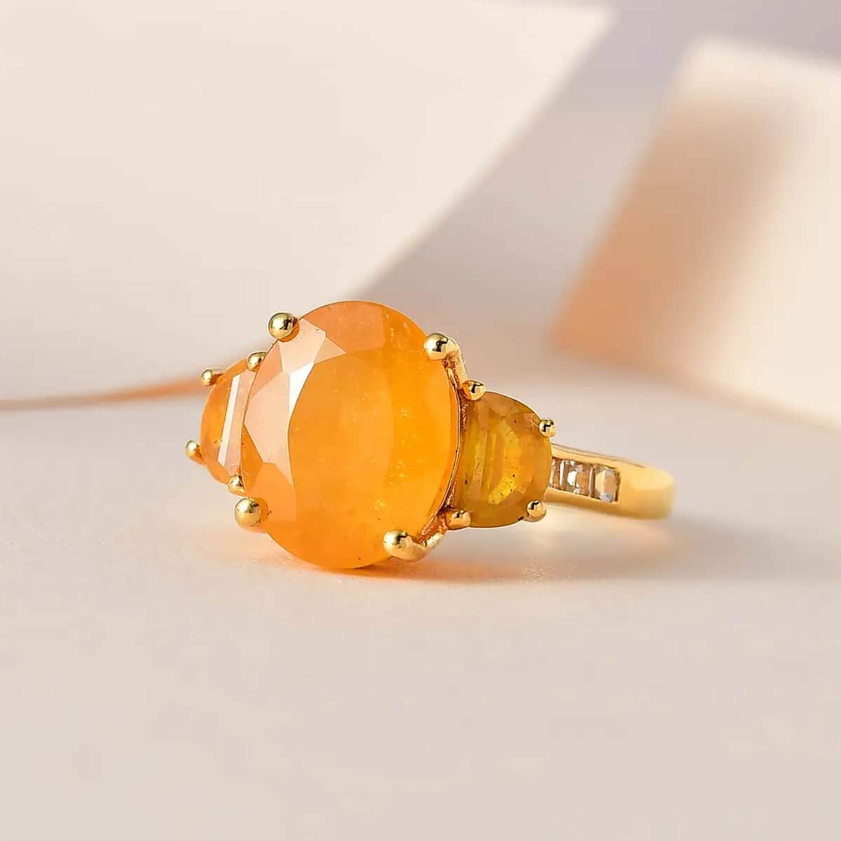Yellow Sapphire (FF) and White Topaz Trilogy Ring in Vermeil Yellow Gold Over Sterling Silver (Size 6.0) 9.35 ctw image number 1