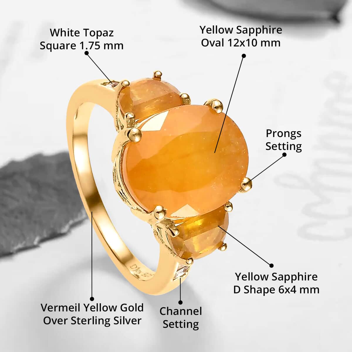 Yellow Sapphire (FF) and White Topaz Trilogy Ring in Vermeil Yellow Gold Over Sterling Silver (Size 6.0) 9.35 ctw image number 4