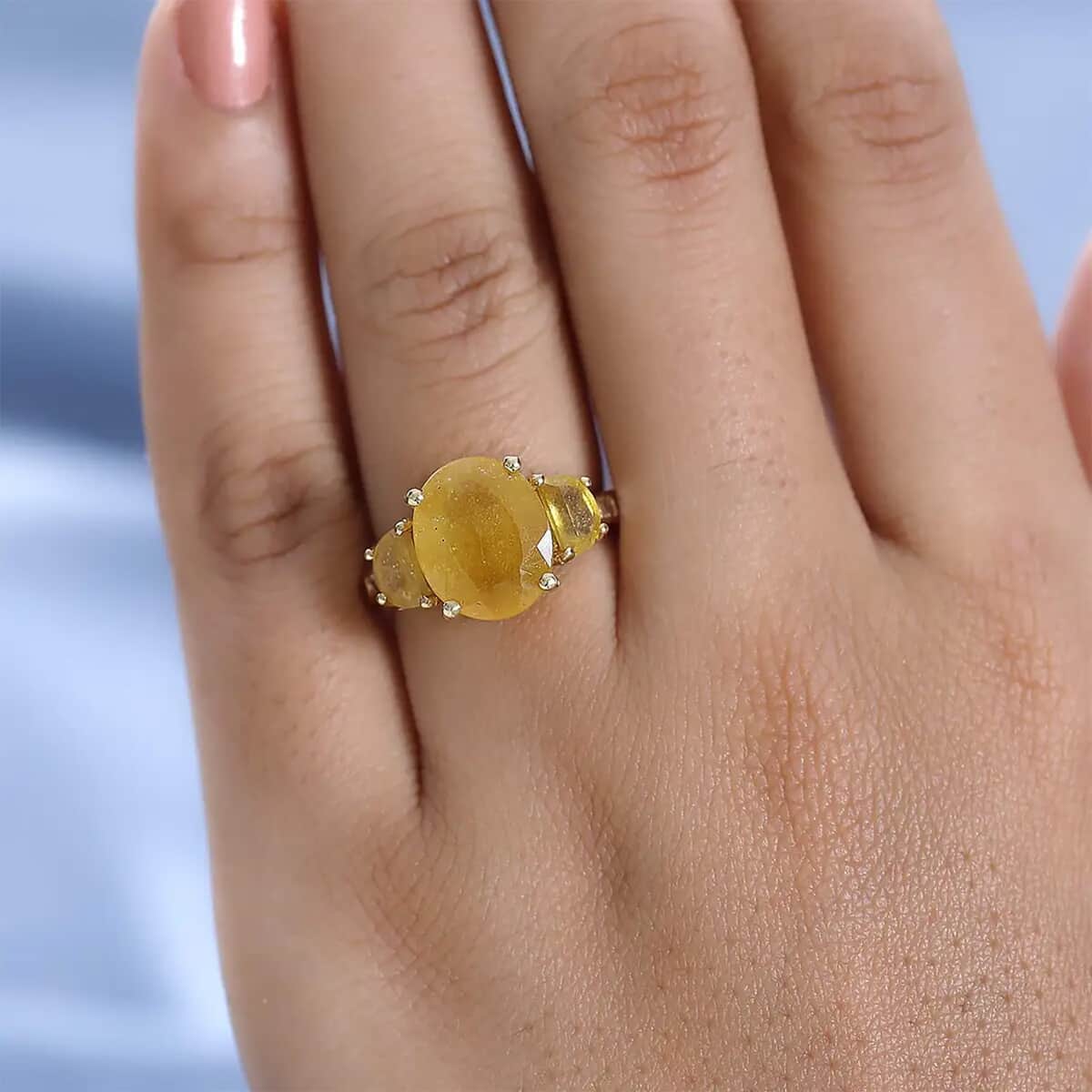 Yellow Sapphire (FF) and White Topaz Trilogy Ring in Vermeil Yellow Gold Over Sterling Silver (Size 6.0) 9.35 ctw image number 7