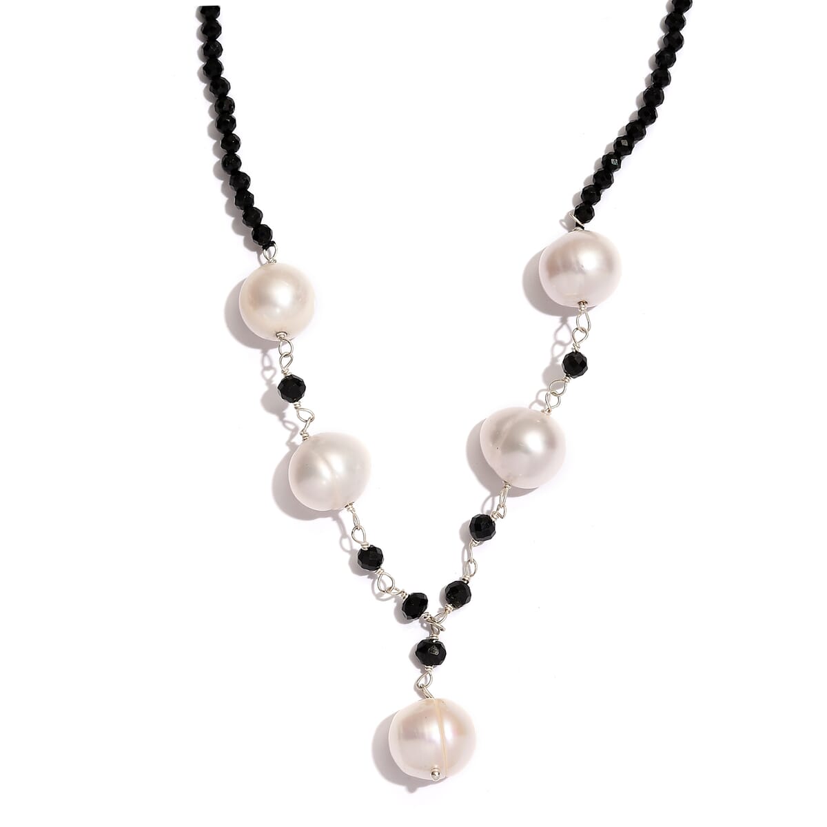 White Freshwater Pearl and Thai Black Spinel Necklace 20 Inches in Sterling Silver 20.00 ctw image number 0