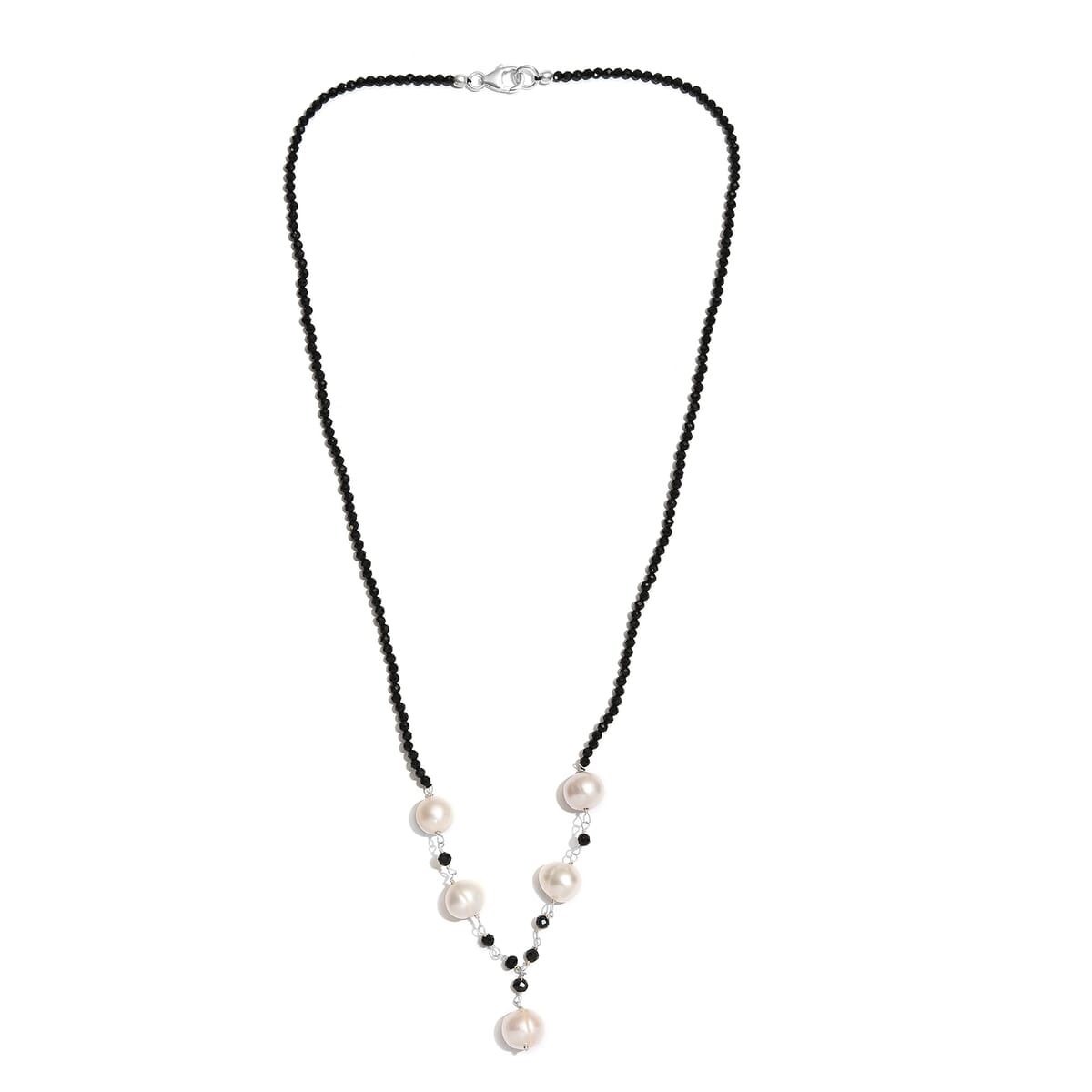 White Freshwater Pearl and Thai Black Spinel Necklace 20 Inches in Sterling Silver 20.00 ctw image number 3