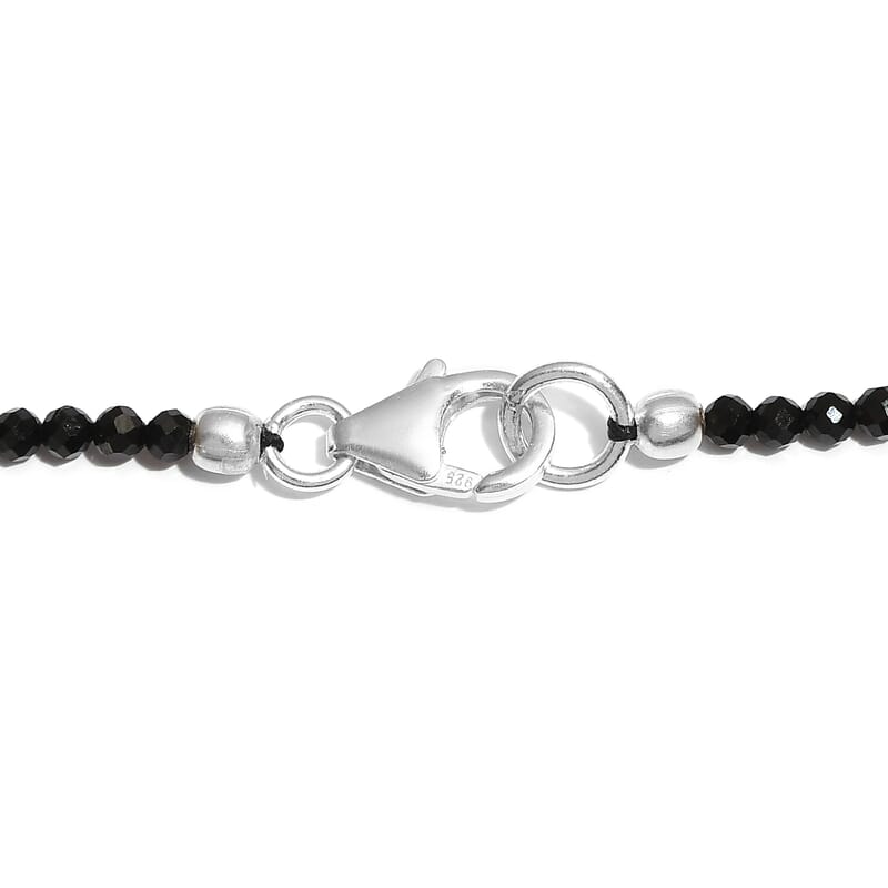 White Freshwater Pearl and Thai Black Spinel Necklace 20 Inches in Sterling Silver 20.00 ctw