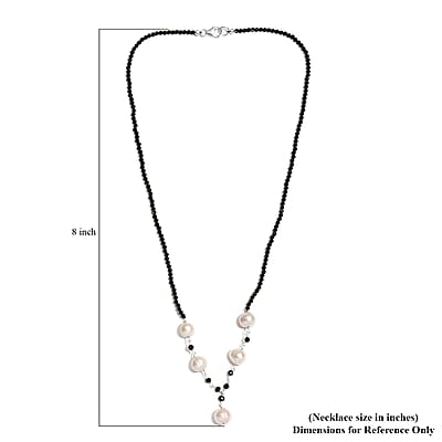 White Freshwater Pearl and Thai Black Spinel Necklace 20 Inches in Sterling Silver 20.00 ctw