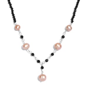 Golden Freshwater Pearl and Thai Black Spinel Necklace 20 Inches in Sterling Silver 15.00 ctw