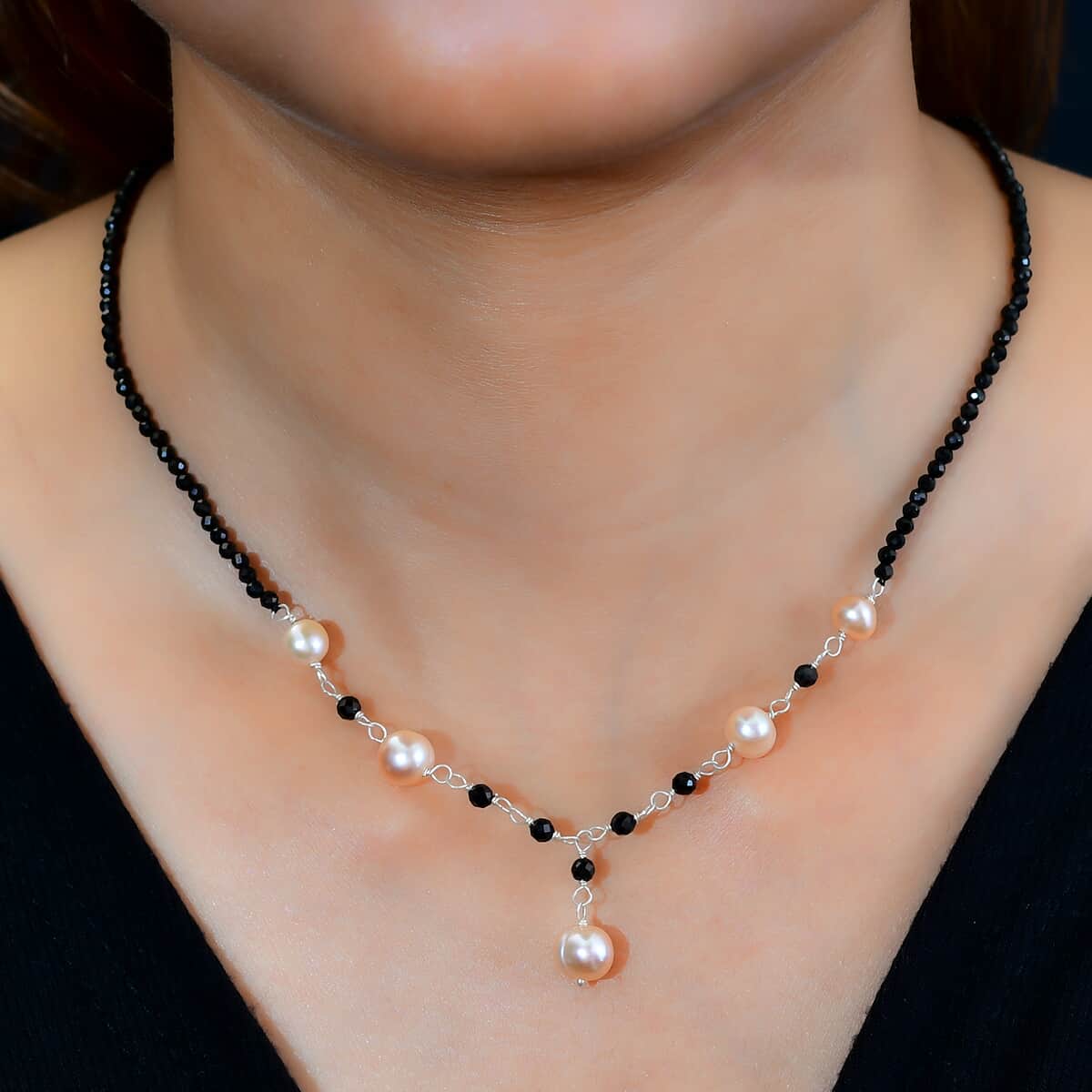 Buy Golden Freshwater Pearl and Thai Black Spinel Necklace 20 Inches in  Sterling Silver 15.00 ctw at ShopLC.