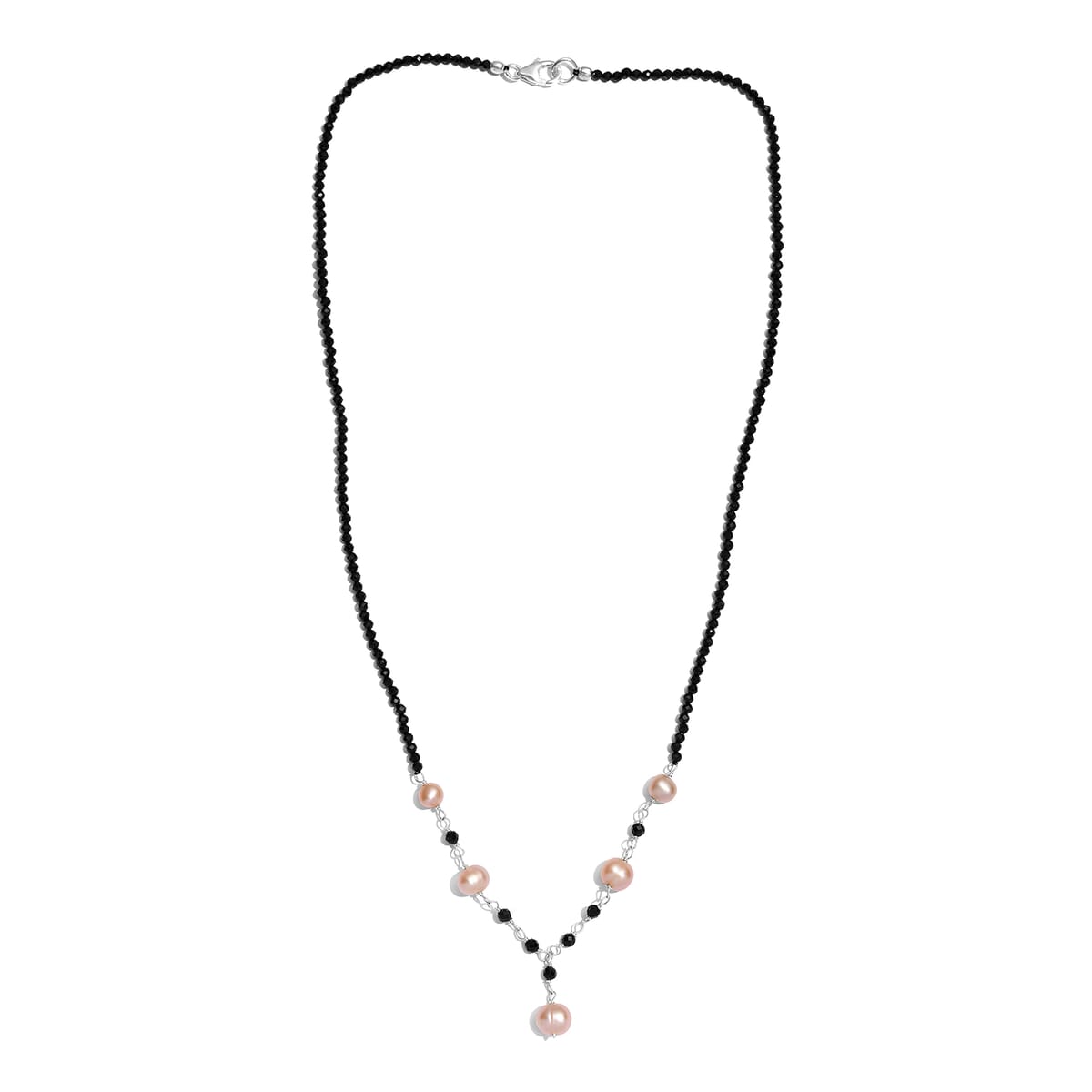 Golden Freshwater Pearl and Thai Black Spinel Necklace 20 Inches in Sterling Silver 15.00 ctw image number 3