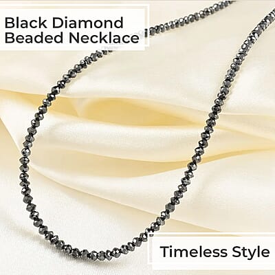 Certified & Appraised Rhapsody Black Diamond 24.00 ctw Beaded Necklace in 950 Platinum, 18 Inch Necklace, Black Diamond Necklace