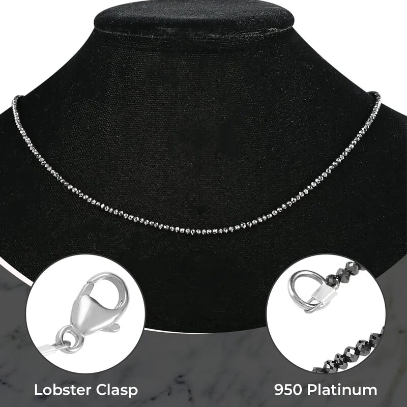 Certified & Appraised Rhapsody Black Diamond 24.00 ctw Beaded Necklace in 950 Platinum, 18 Inch Necklace, Black Diamond Necklace