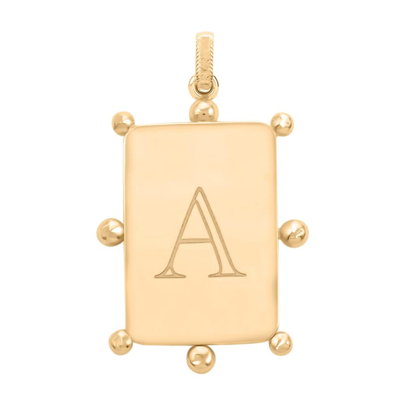 Italian 10K Yellow Gold Initial A Engravable Marine Pendant