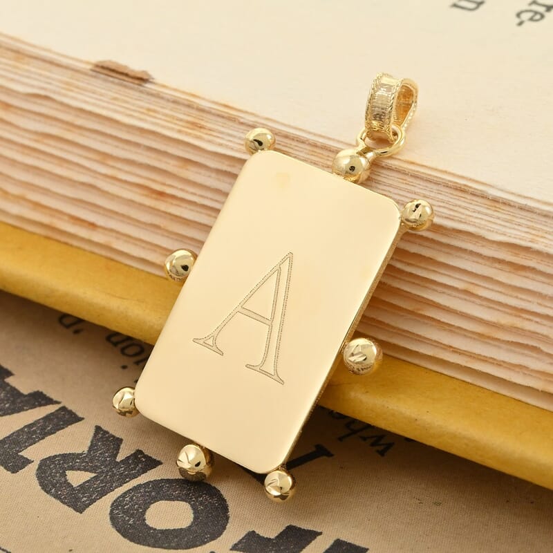 Italian 10K Yellow Gold Initial A Engravable Marine Pendant