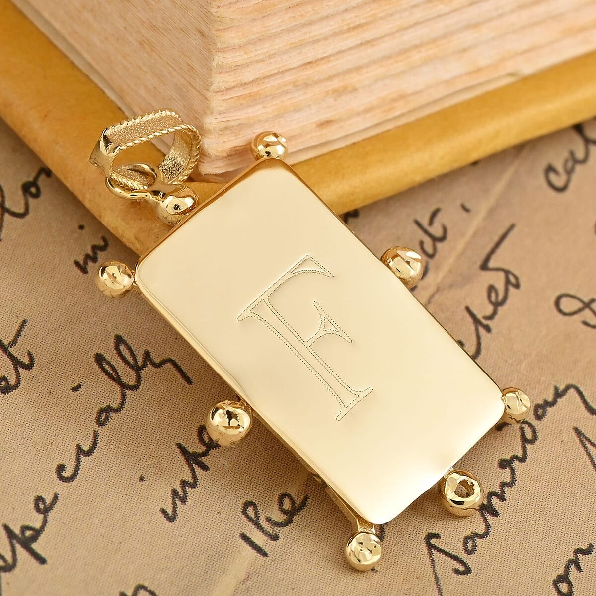Italian 10K Yellow Gold Initial F Engravable Pendant image number 1