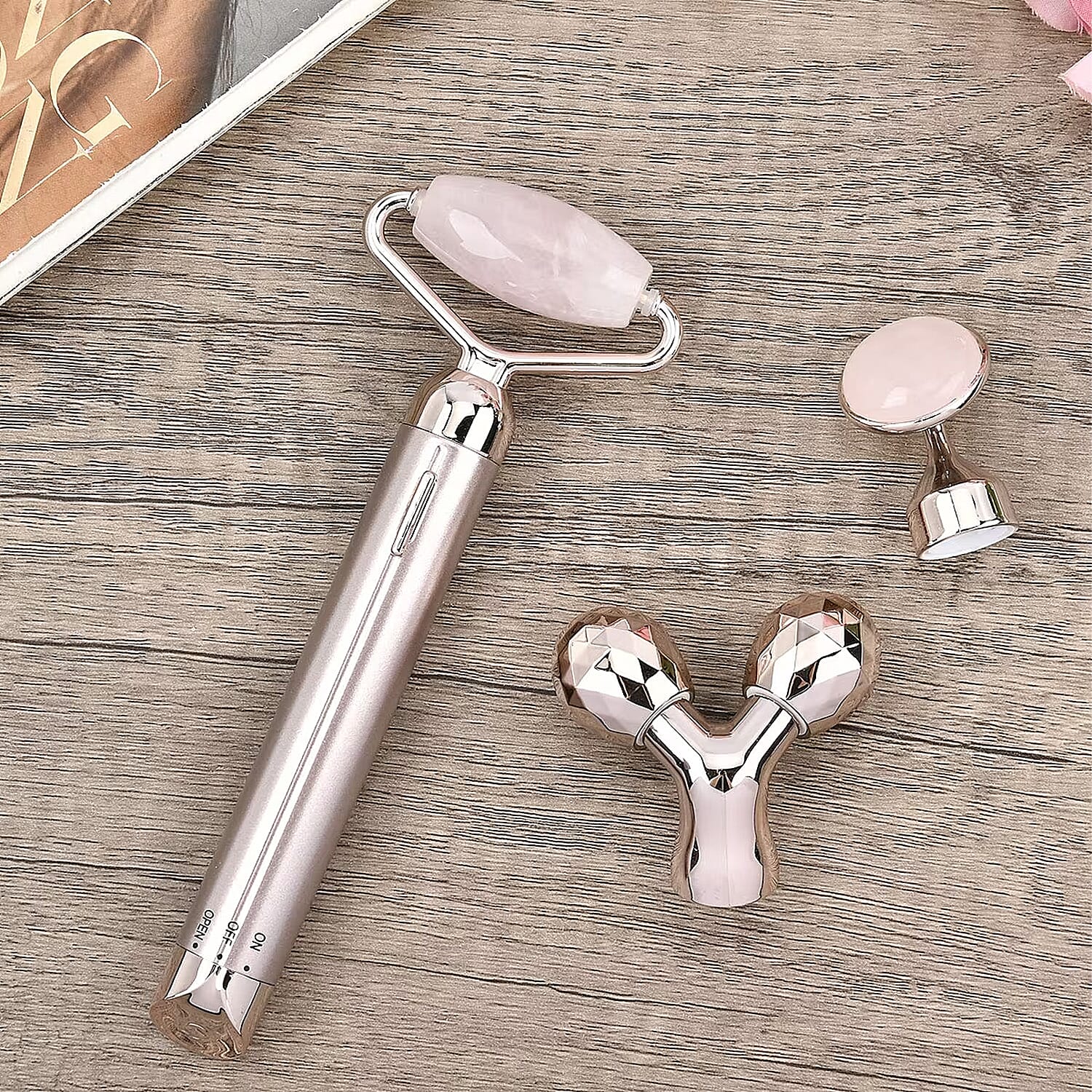 3-in-1 Electric Rose Quartz Vibration Massager Roller (1xAA Batteries Not included)