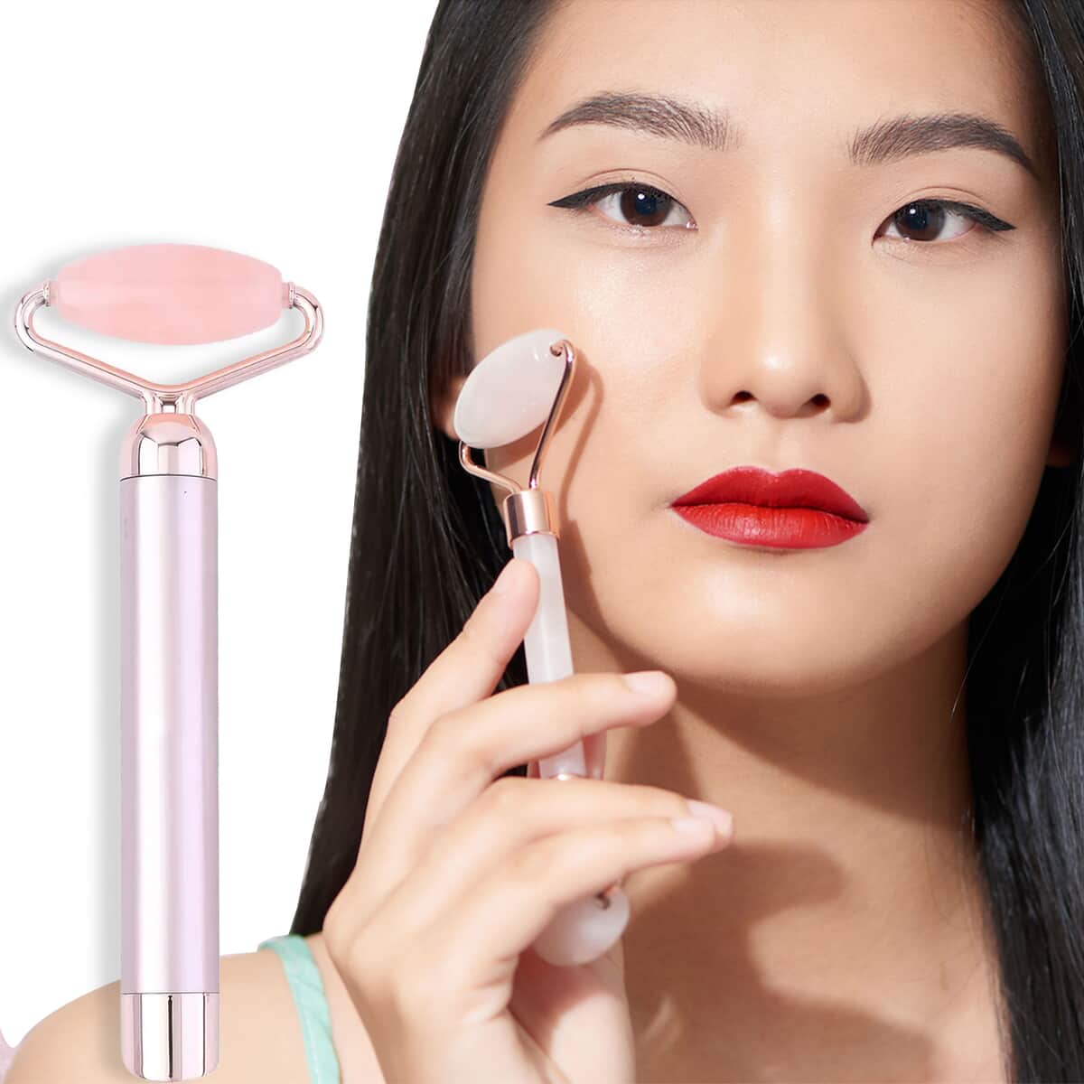 3-in-1 Electric Rose Quartz Vibration Massager Roller, Facial Massager With 3 Detachable Heads for Face Lift Anti-Aging Anti-Wrinkles Skin Tightening (1xAA Batteries Not included) image number 2