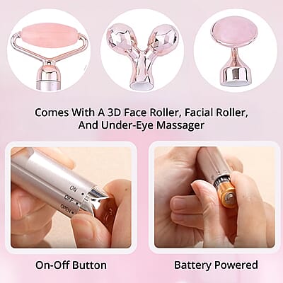 3-in-1 Electric Rose Quartz Vibration Massager Roller (1xAA Batteries Not included)