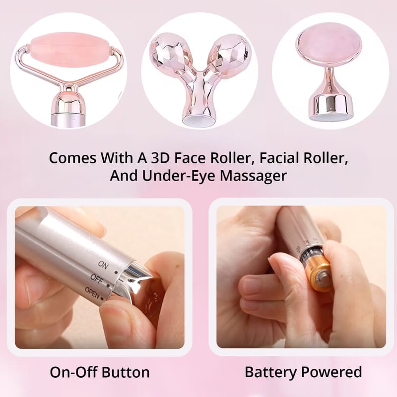 3-in-1 Electric Rose Quartz Vibration Massager Roller (1xAA Batteries Not included)