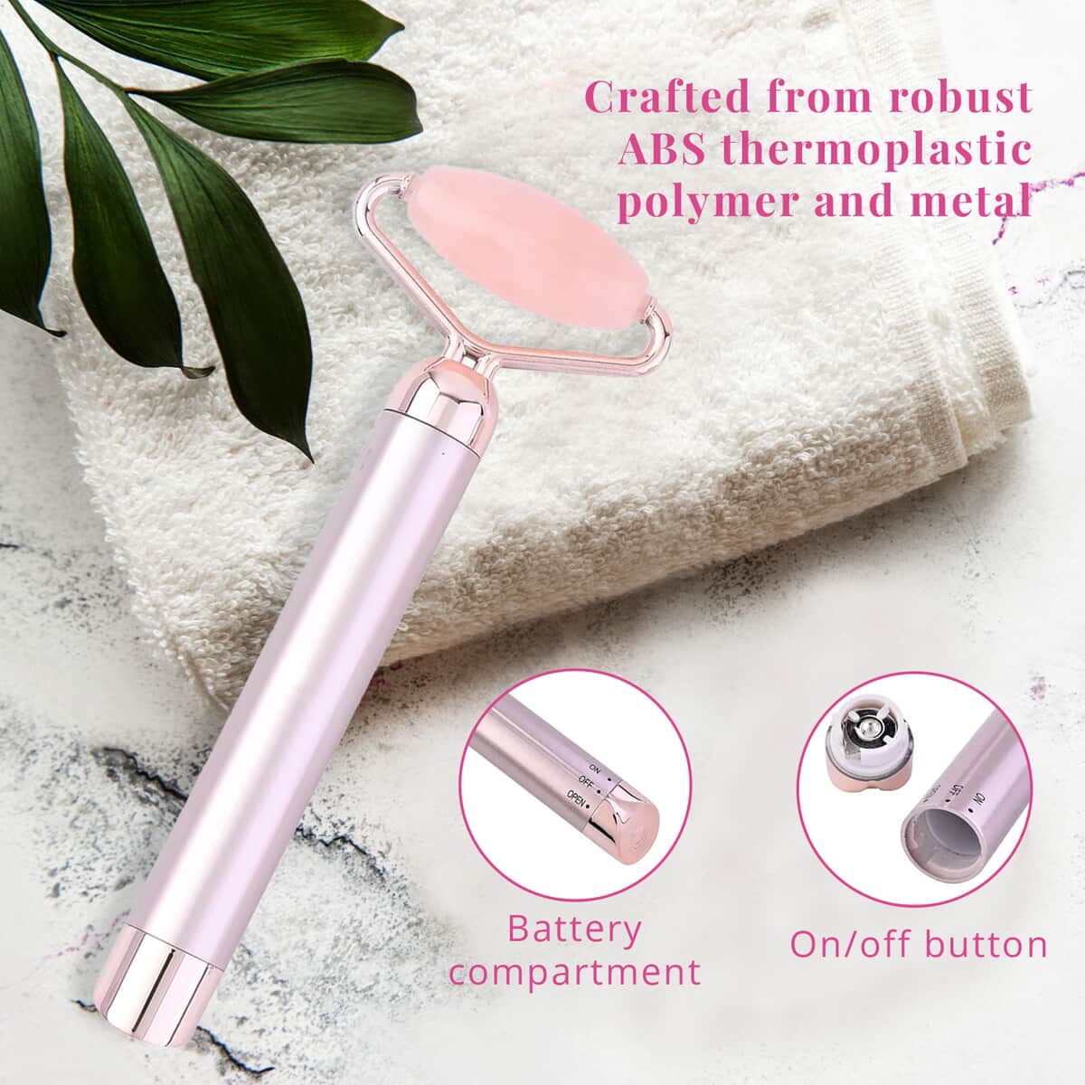 3-in-1 Electric Rose Quartz Vibration Massager Roller, Facial Massager With 3 Detachable Heads for Face Lift Anti-Aging Anti-Wrinkles Skin Tightening (1xAA Batteries Not included) image number 5