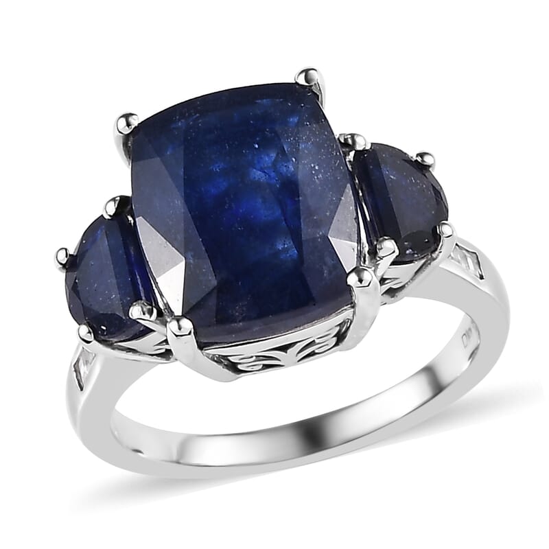 Masoala Sapphire (FF) and White Topaz Trilogy Ring in Platinum Over Sterling Silver (Size 6.0) 10.15 ctw