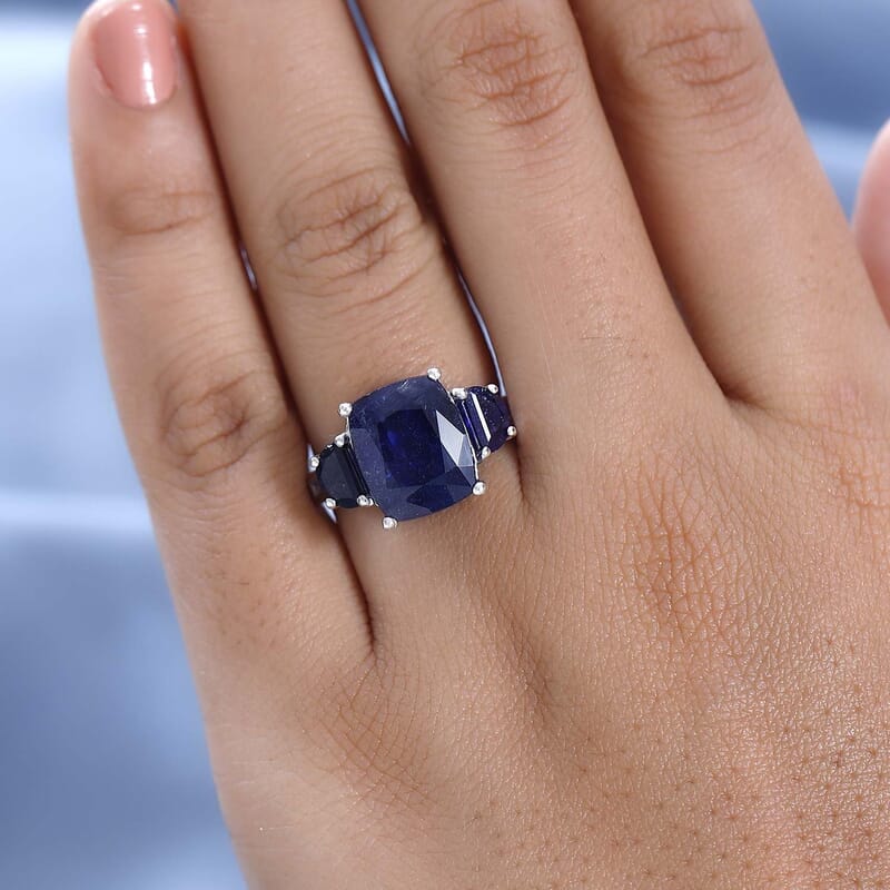 Masoala Sapphire (FF) and White Topaz Trilogy Ring in Platinum Over Sterling Silver (Size 6.0) 10.15 ctw