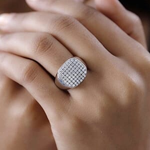 Moissanite 0.94 ctw Ring in Platinum Over Sterling Silver (Size 8)