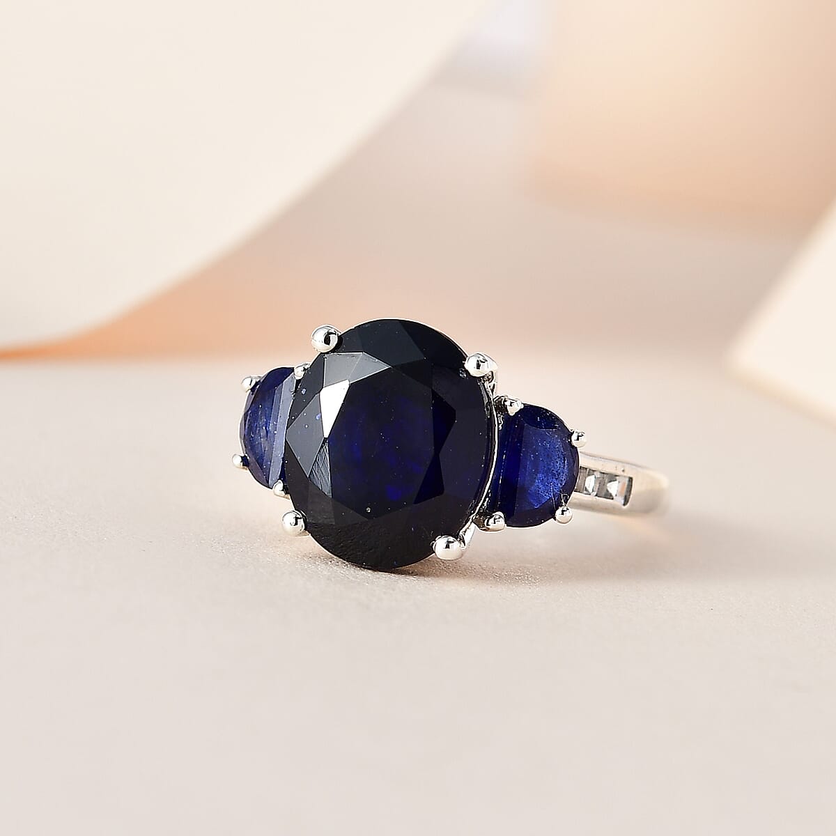 Masoala Sapphire (FF) and White Topaz Trilogy Ring in Platinum Over Sterling Silver (Size 8.0) 9.35 ctw image number 1