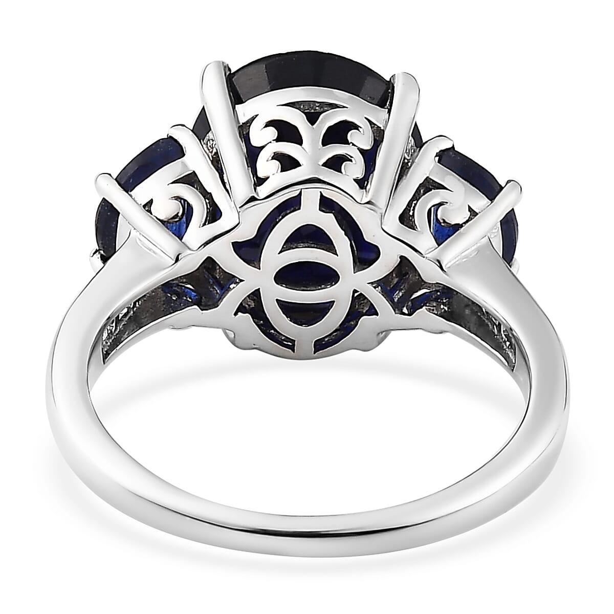 Masoala Sapphire (FF) and White Topaz Trilogy Ring in Platinum Over Sterling Silver (Size 8.0) 9.35 ctw image number 4