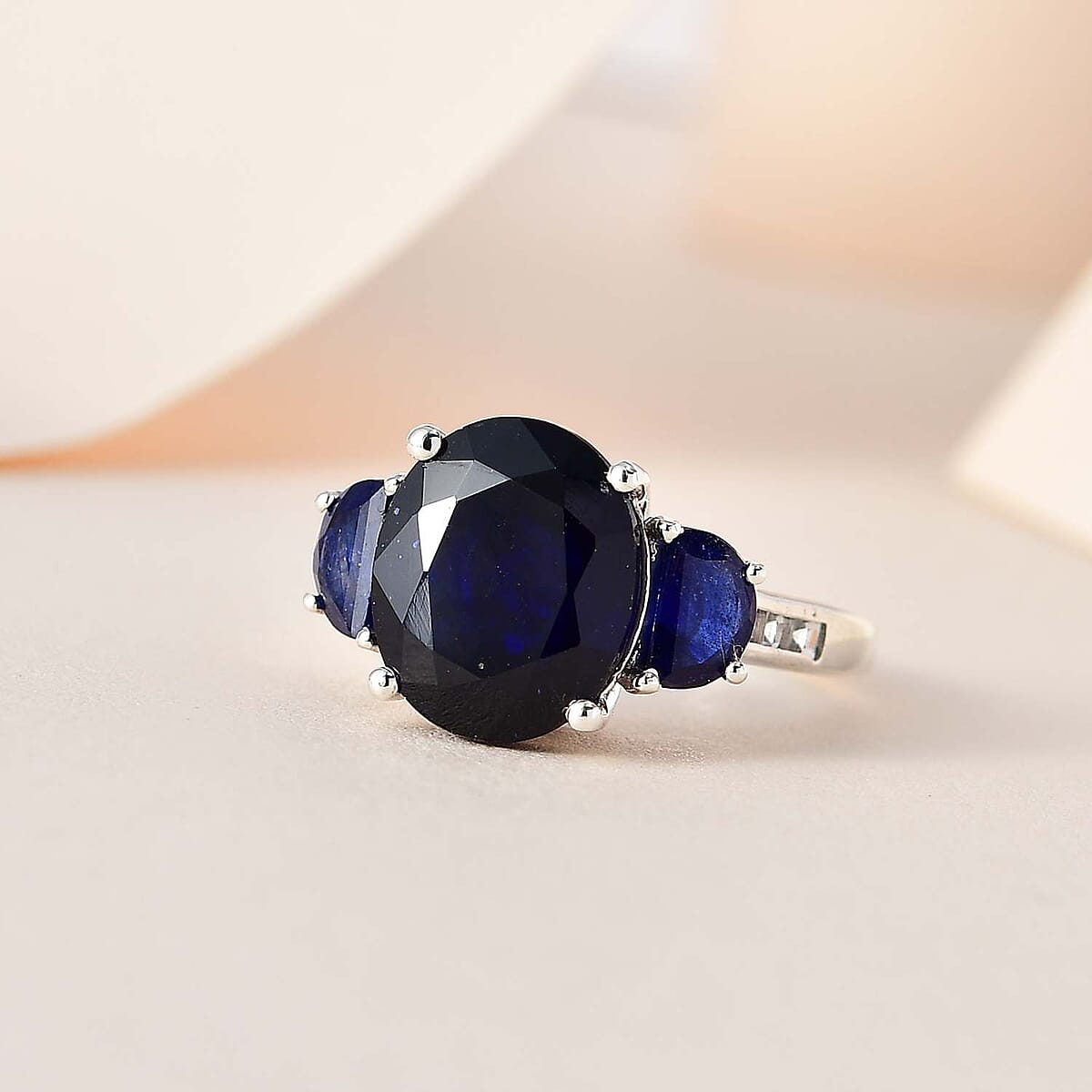 Masoala Sapphire (FF) and White Topaz Trilogy Ring in Platinum Over Sterling Silver (Size 10.0) 9.35 ctw image number 1